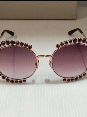 Elie Saab Round Pink Gradient Sunglasses with Bead Accents